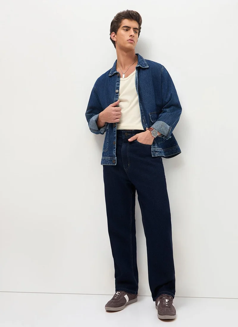 Urbano Fashion  Urbano Fashion Men's Dark Blue Loose Baggy Fit Washed Denim Jeans Non-Stretchable for Men | Best Price UAE